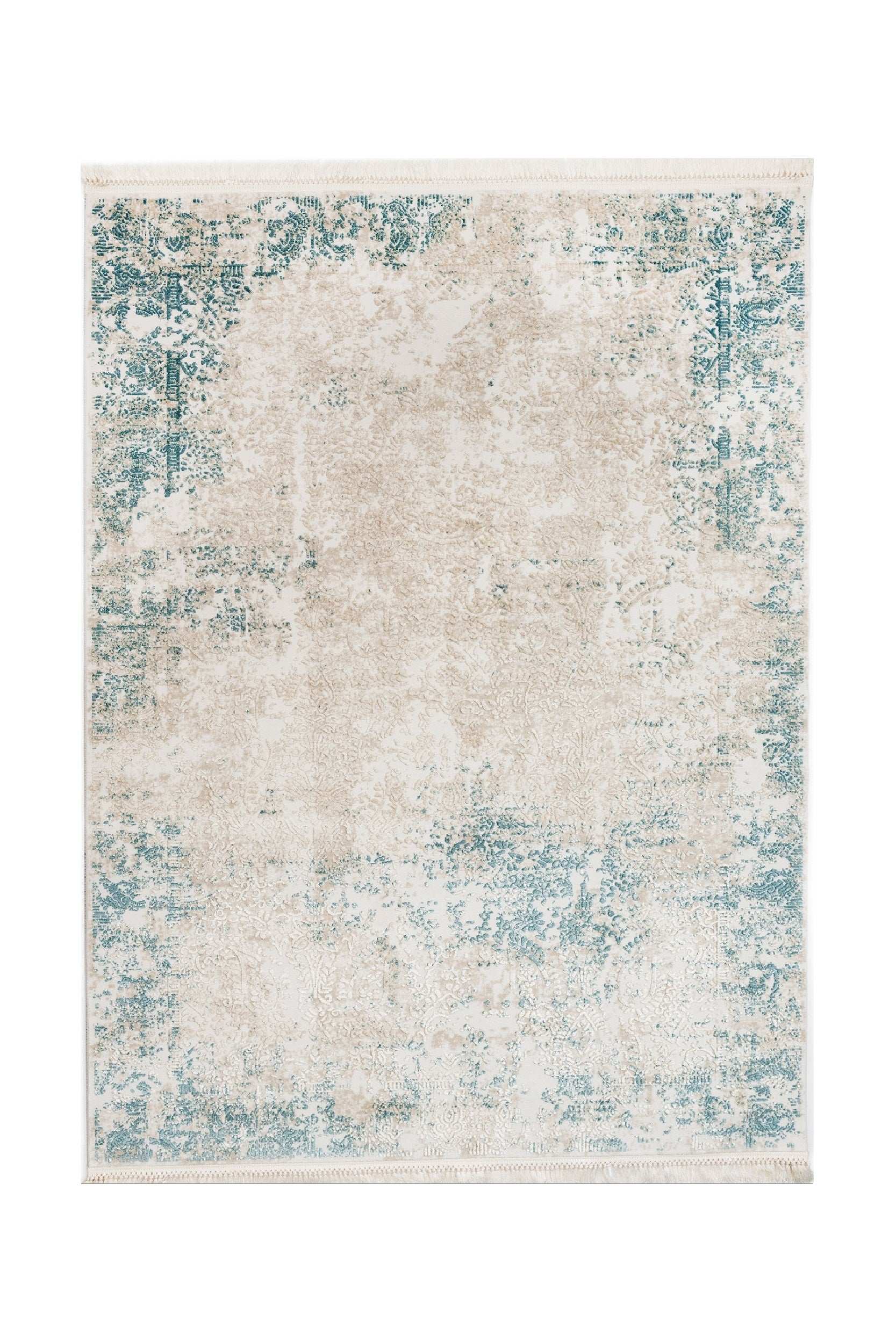 Covor Modern Dormitor Turcoaz/Crem din Acril - Aysil 1717B