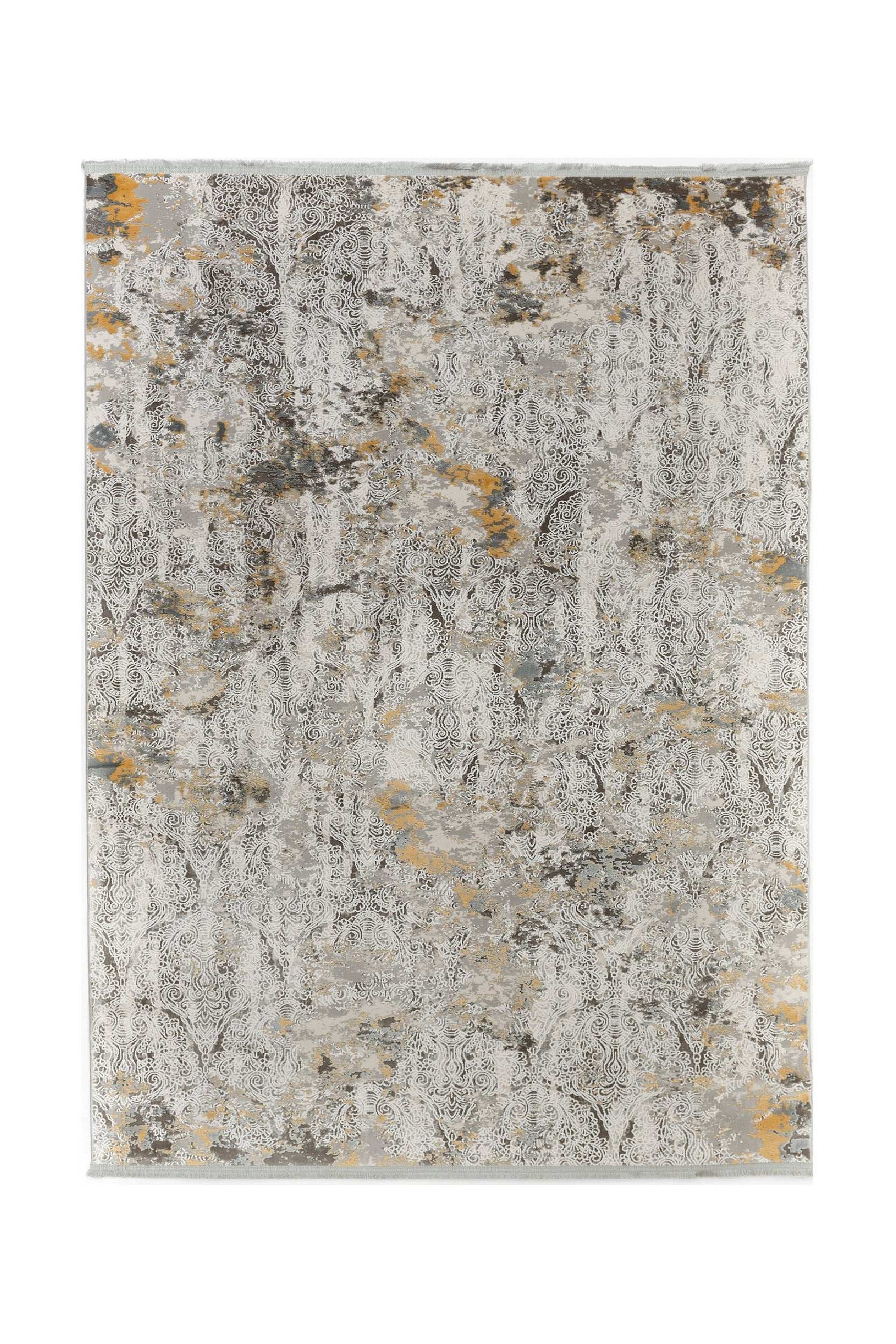 Covor PREMIUM Floral Dormitor Gri/Galben din Acril/Bambus Dreptunghiular Adonis 1911D