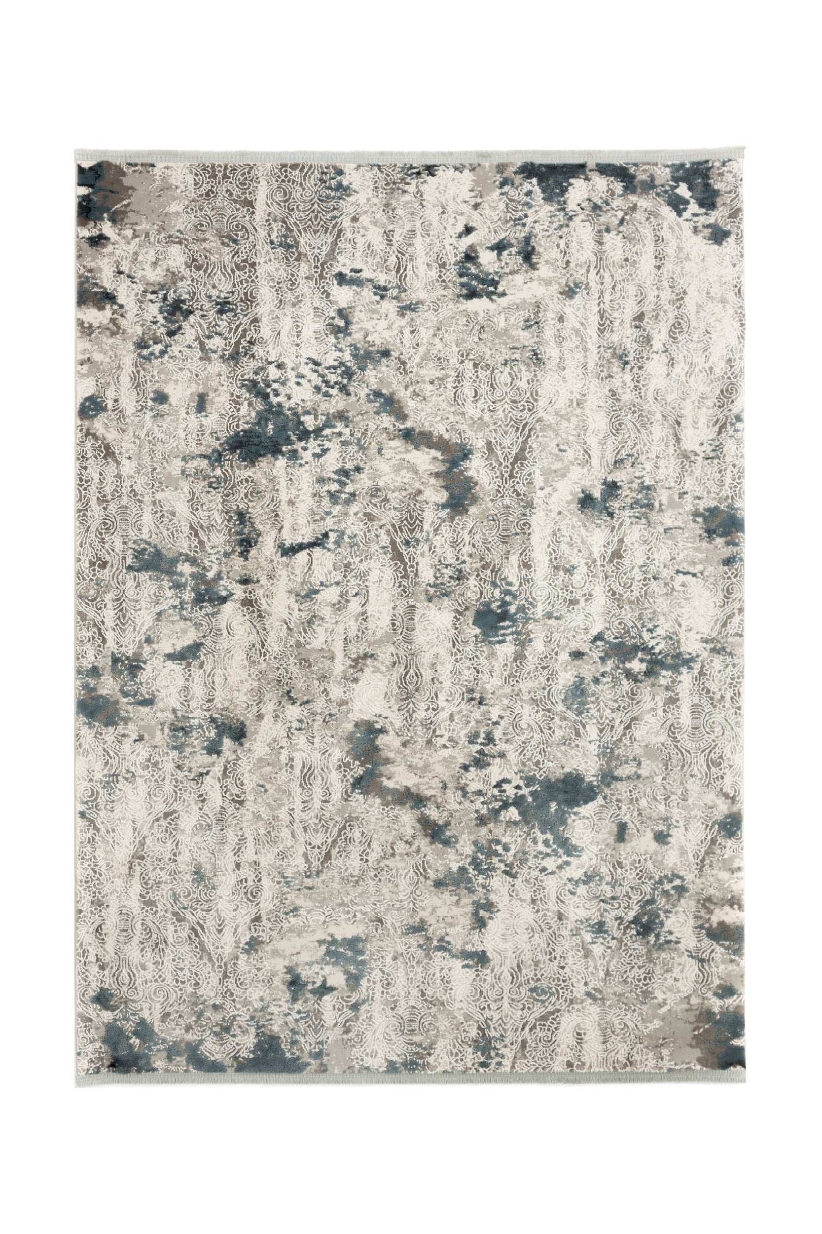 Covor PREMIUM Abstract Living Gri/Turcoaz din Acril/Bambus Dreptunghiular Adonis 1911B