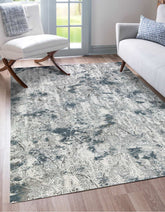 Covor PREMIUM Abstract Living Gri/Turcoaz din Acril/Bambus Dreptunghiular Adonis 1911B