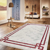 Covor PREMIUM Modern Dormitor Crem/Bordo din Acril/Bambus Dreptunghiular Adonis 2596A