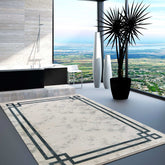 Covor PREMIUM Minimalist/Modern Living Crem/Turcoaz din Acril/Bambus Adonis 2596A