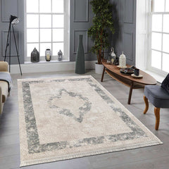 Covor Clasic Dormitor Gri/Crem din Acril Dreptunghiular - Aysil 1716A