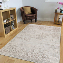 Covor Modern Dormitor Crem/Alb din Acril - Aysil 1871A