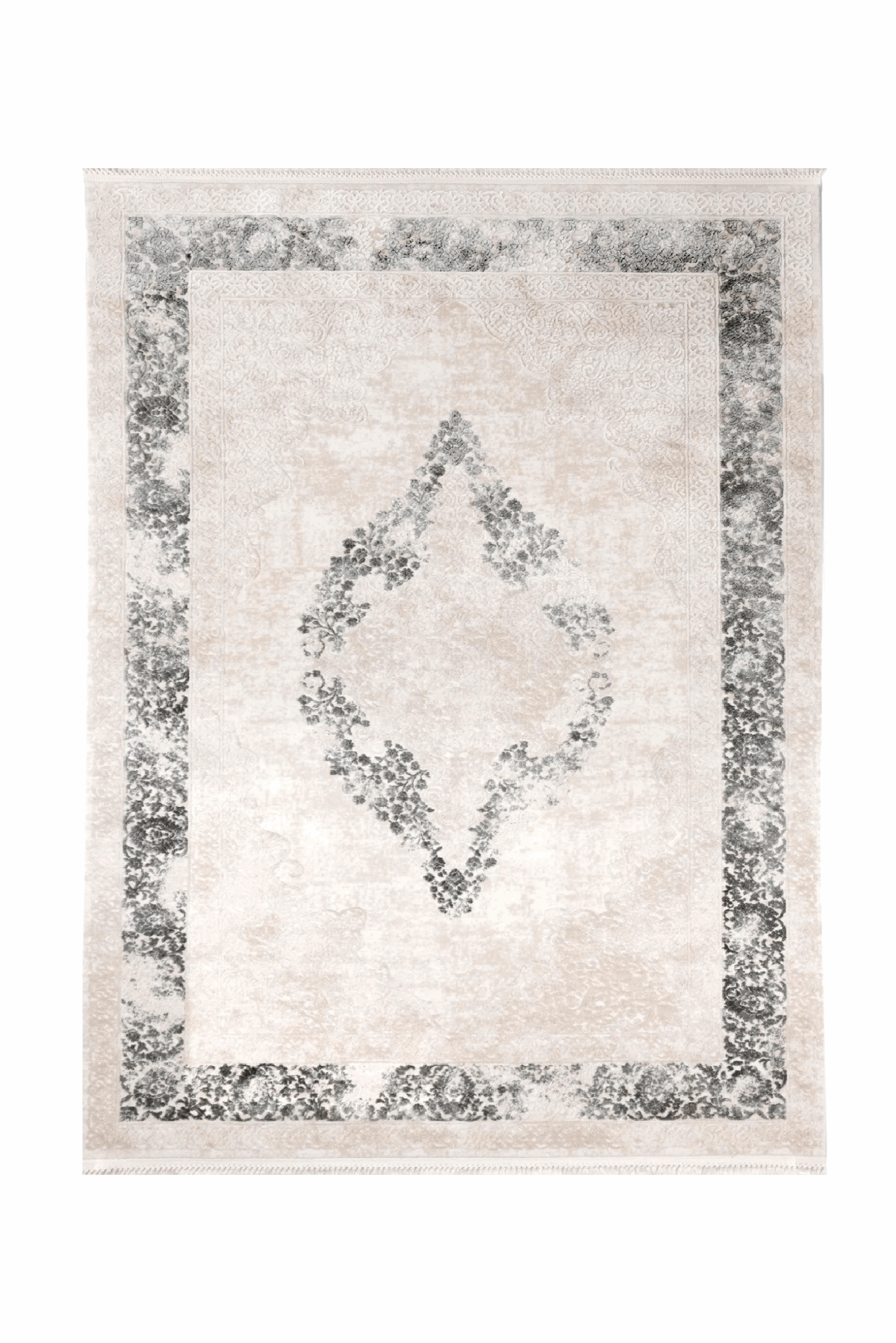 Covor Clasic Dormitor Gri/Crem din Acril Dreptunghiular - Aysil 1716A