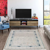 Covor Modern/Minimalist Dormitor Albastru/Crem din Acril Dreptunghiular Violet 2601C