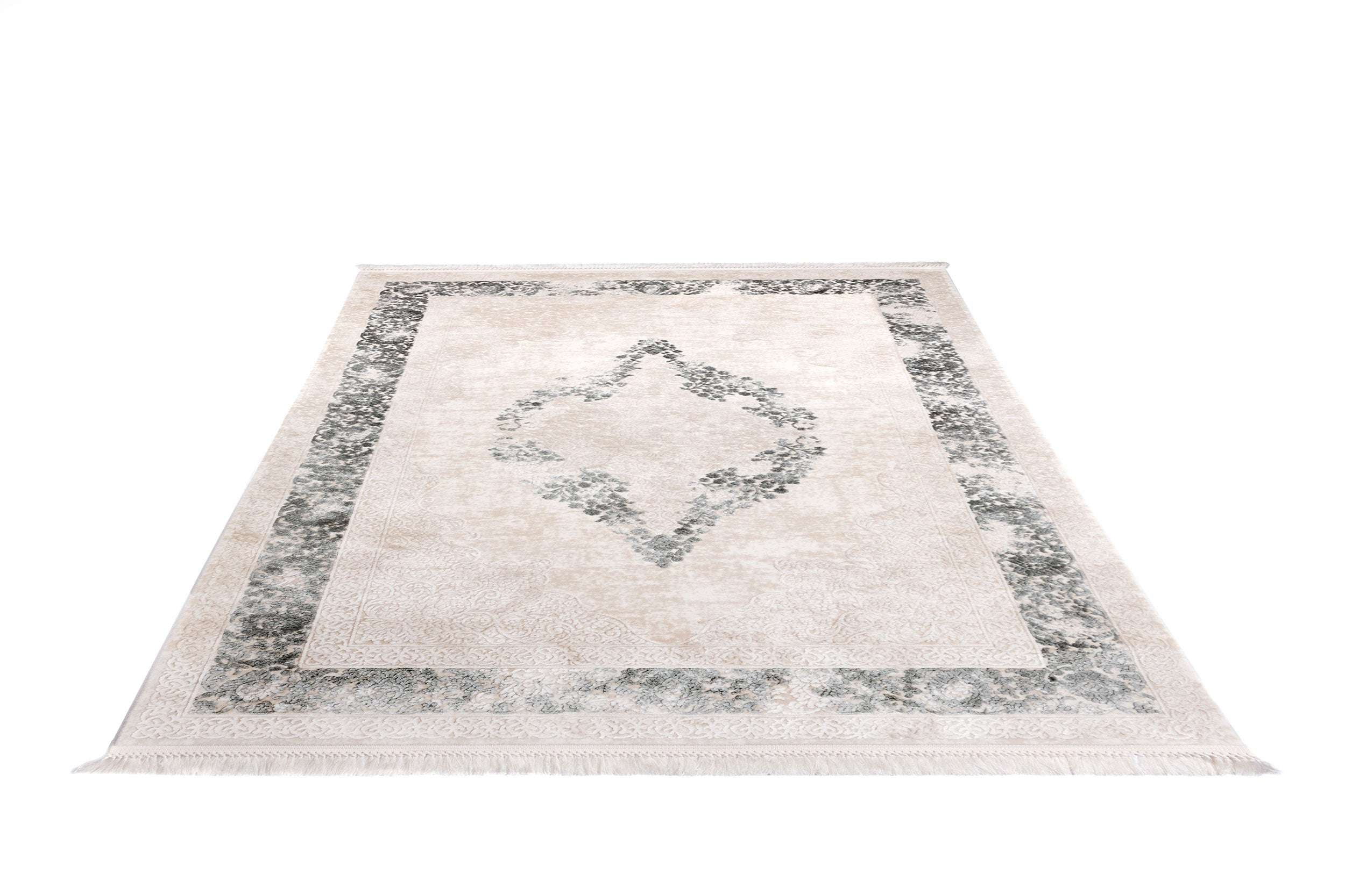 Covor Clasic Dormitor Gri/Crem din Acril Dreptunghiular - Aysil 1716A