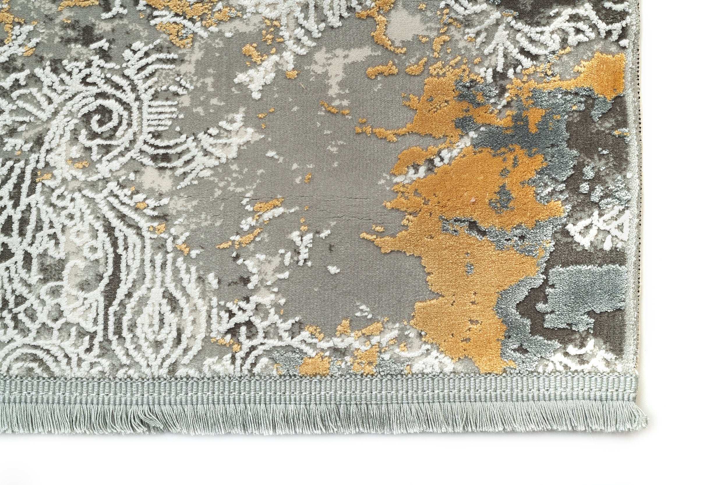 Covor PREMIUM Floral Dormitor Gri/Galben din Acril/Bambus Dreptunghiular Adonis 1911D