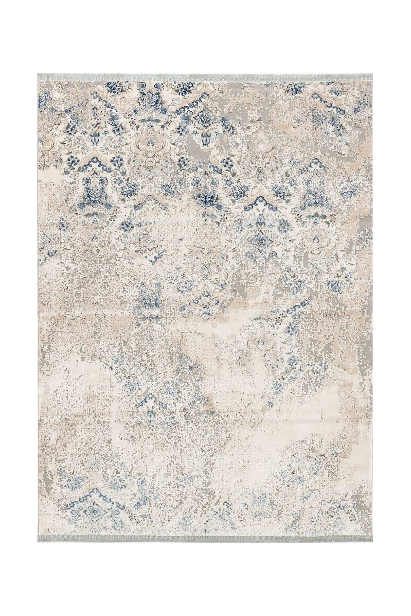 Covor Modern/Floral Dormitor Crem/Albastru din Acril Dreptunghiular Violet 2606A