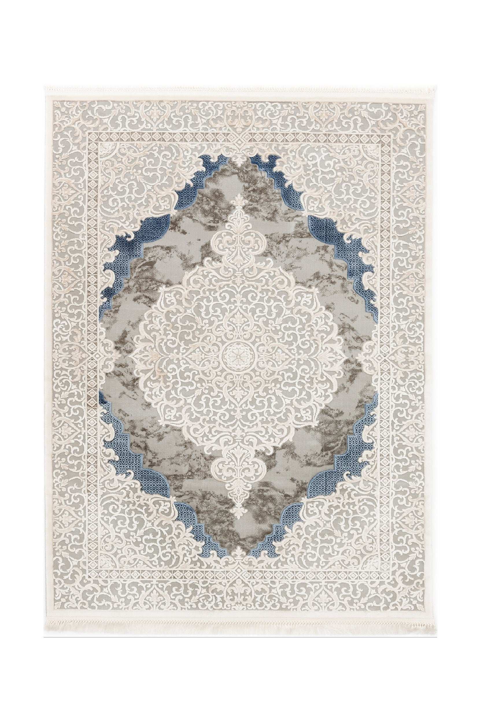 Covor Modern/Floral Dormitor  Albastru/Gri/Crem din Acril Dreptunghiular Violet 2614B