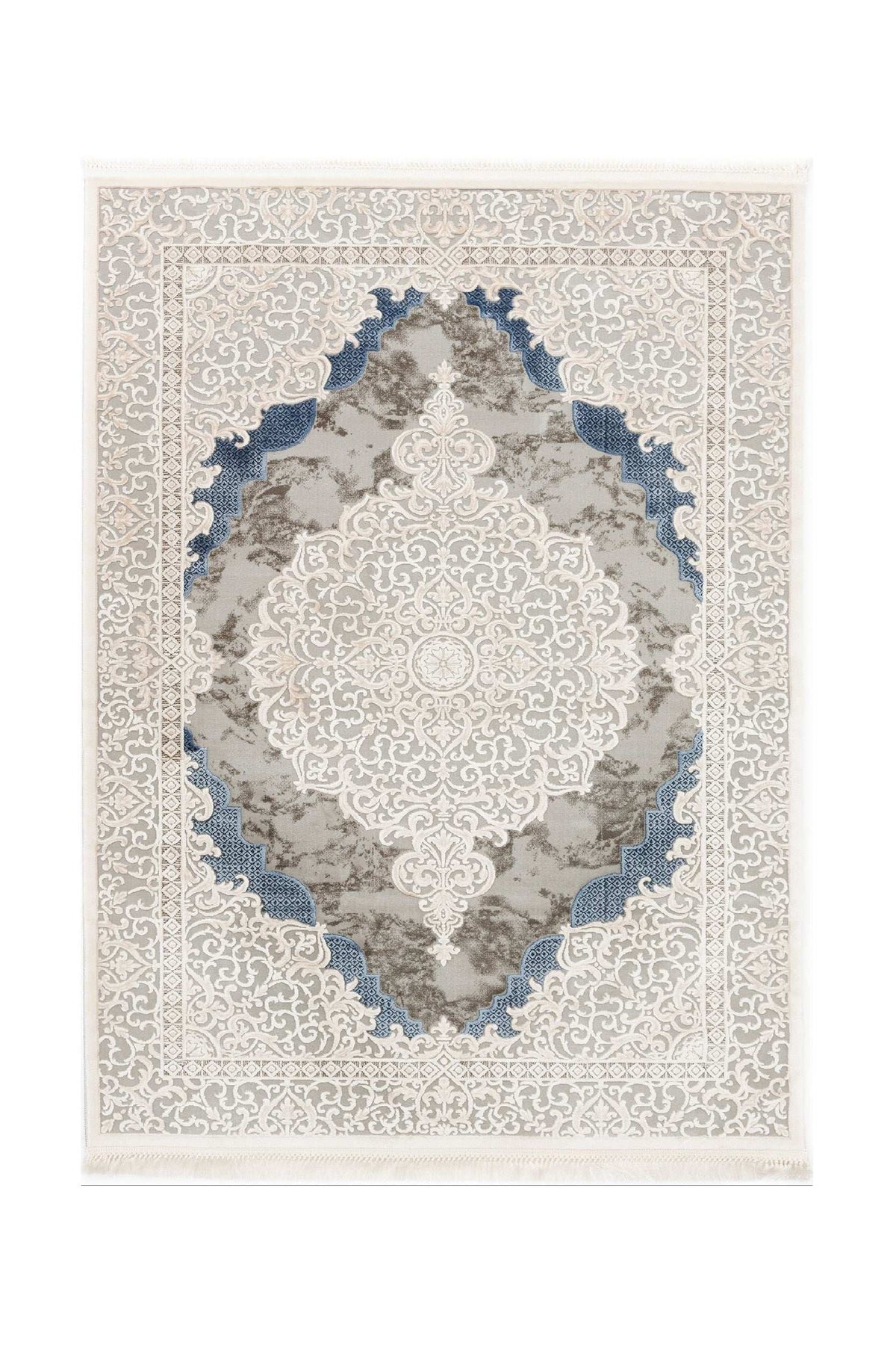Covor Modern/Floral Dormitor  Albastru/Gri/Crem din Acril Dreptunghiular Violet 2614B