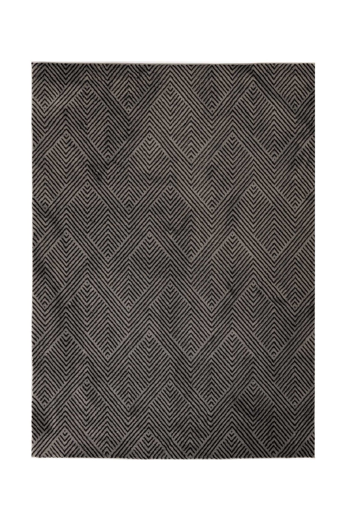 Covor Modern Bucatarie Gri/Negru din Poliester Dreptunghiular Otantik 5507A