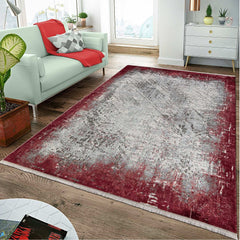 Covor PREMIUM Modern Dormitor Gri/Bordo din Acril/Bambus Dreptunghiular Adonis 1738D