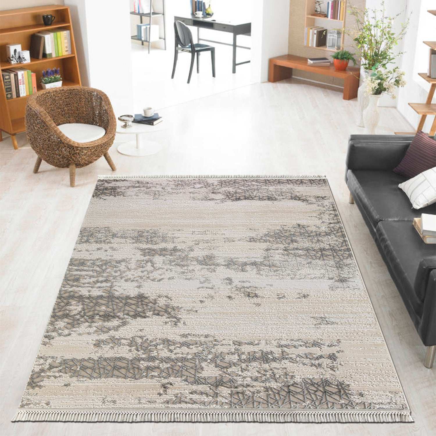Covor Modern Dormitor Gri/Crem din Acril - Aysil 1876A
