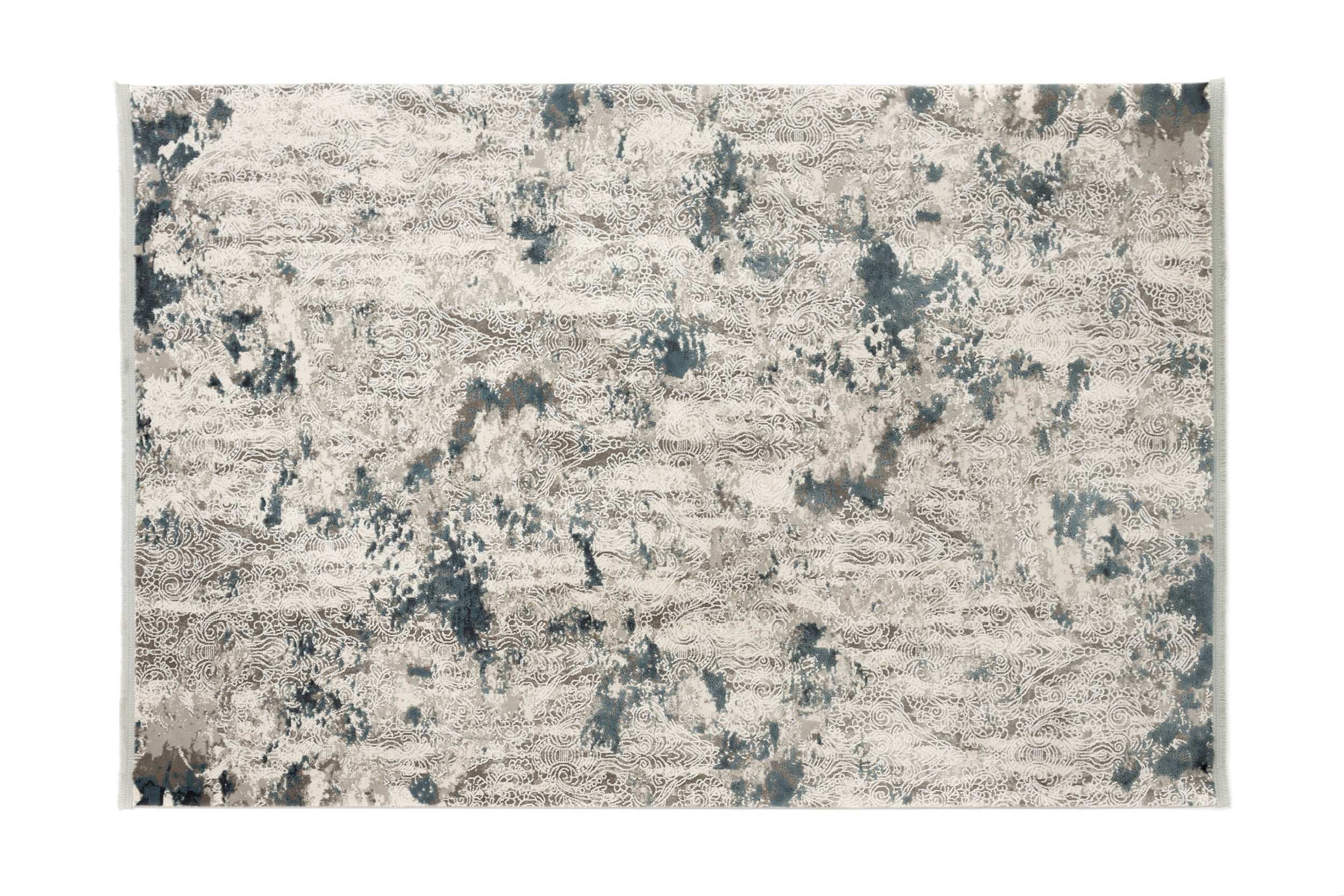Covor PREMIUM Abstract Living Gri/Turcoaz din Acril/Bambus Dreptunghiular Adonis 1911B