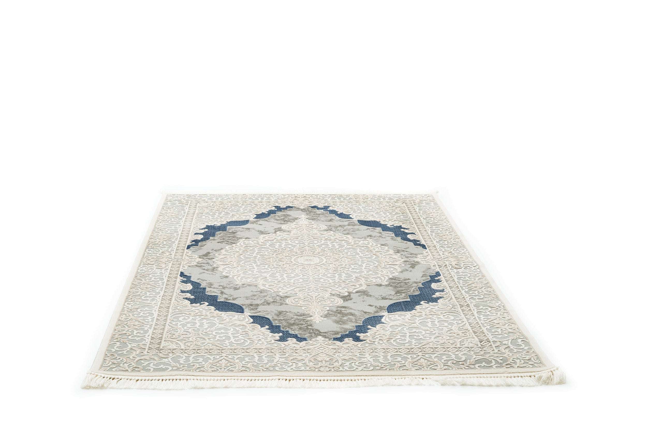 Covor Modern/Floral Dormitor  Albastru/Gri/Crem din Acril Dreptunghiular Violet 2614B